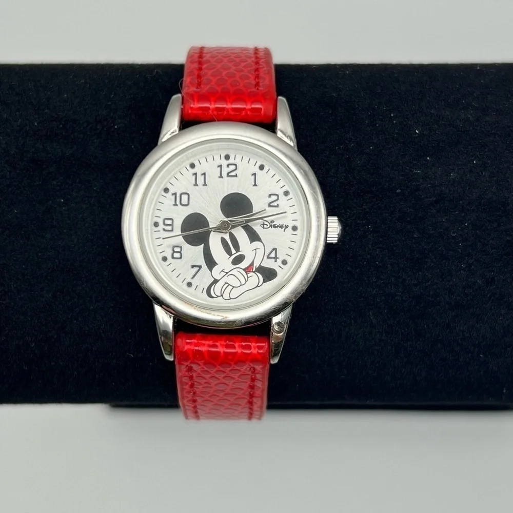 Disney Mickey Mouse watch Red leather Strap Working